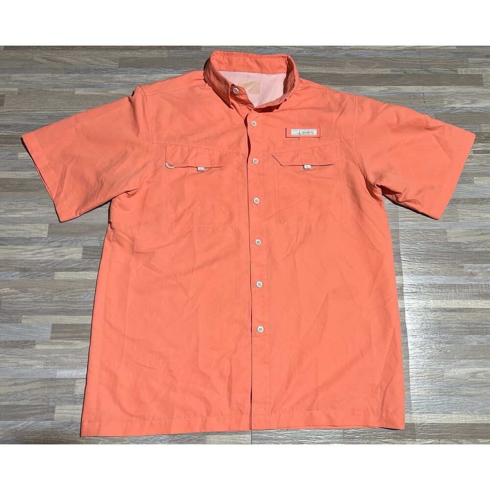 Habit Men's Size Med Peach Short Sleeve Button Down Outdoor Fishing Shirt SPF 40